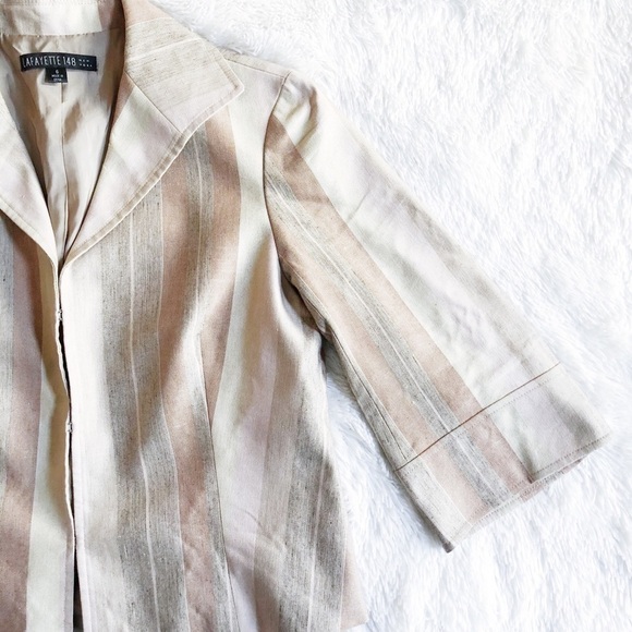 Lafayette 148 Striped Wool Casual Blazer Cream SZ6 - Picture 4 of 7